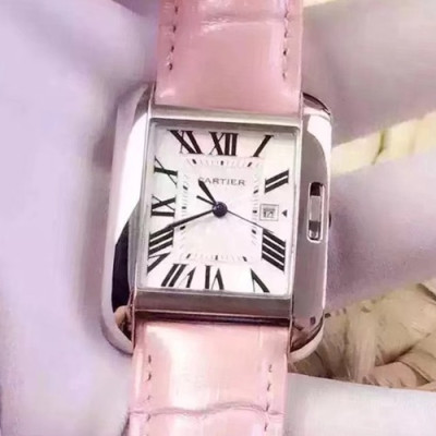 CARTIER LADIES TANK VERSION QUARTZ MOVEMENT - 까르띠에 레이디스 TANK 버전 쿼츠 무브먼트,핑크