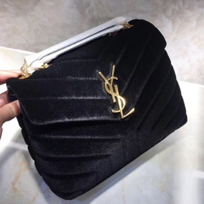 Saint Laurent Women Velvet Small Chain Shoulder Bag,25CM - 입생로랑 여성용 벨벳 스몰 체인 숄더백 464676 ,SLB0001,25CM,블랙