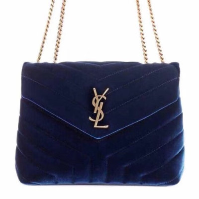 Saint Laurent Women Velvet Small Chain Shoulder Bag,25CM - 입생로랑 여성용 벨벳 스몰 체인 숄더백 464676 ,SLB0002,25CM,블루