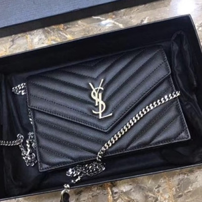 Saint Laurent Women Monogram Chain Shoulder Bag,19CM - 입생로랑 여성용 모노그램 체인 숄더백 393953 ,SLB0027,19CM,블랙(은장)