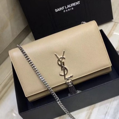 Saint Laurent Women Tassel Chain Satchel Shoulder Bag,24CM - 입생로랑 여성용 태슬 체인 사첼 숄더백 326076,SLB0163,24CM,베이지