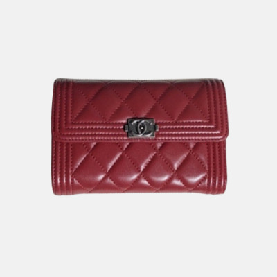 Chanel 2018 LeBoy Lambskin wallet A80285- 샤넬 램스킨 중지갑 보이 엔틱은장 Cnl0031x.Size15cm.레드