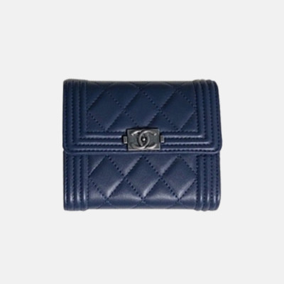 2018/19 Chanel Boy Lambskin Small wallet A84073 - 샤넬 램스킨 스몰 월릿 보이 엔틱은장 Cnl0034x.Size10cm.네이비