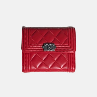 CHANEL 2018 Boy Lambskin Small wallet A84073 - 샤넬 램스킨 스몰 월릿 보이 엔틱 은장 Cnl0036x.Size10cm.레드