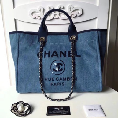 Chanel 2018 Canvas Deauville Tote Shoulder Bag,39CM - 샤넬 2018 캔버스 도빌 토트 숄더백  CHAB0290,39CM,블루+블랙