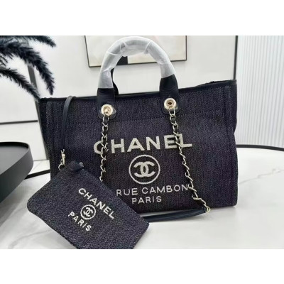 Chanel 2018 Canvas Deauville Tote Shoulder Bag,39CM - 샤넬 2018 캔버스 도빌 토트 숄더백  CHAB0292,39CM,다크네이비+화이트