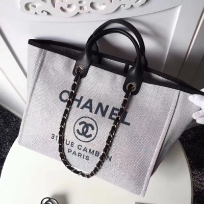 Chanel 2018 Canvas Deauville Tote Shoulder Bag,39CM - 샤넬 2018 캔버스 도빌 토트 숄더백  CHAB0299,39CM,연그레이