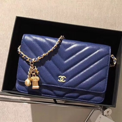 Chanel 2018/2019 WOC Leather Chain Cross Bag ,19CM - 샤넬 2018/2019 WOC 레더 체인 크로스백,CHAB0408,19CM,블루