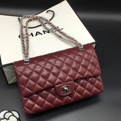 Chanel Women Leather Chain Shoulder Bag  ,25CM - 샤넬 여성용 레더 체인 숄더백 1112 - CHAB0497,25CM,와인(은장)