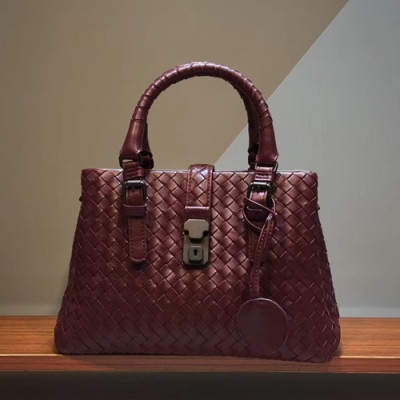 Bottega Veneta Leather Wine Roma Small Tote Shoulder Bag,26cm - 보테가 베네타 레더 와인 스몰 로마 토트 숄더백 7453-14,BVB0114,26cm