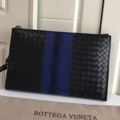 Bottega Veneta Leather Black Clutch Bag,34cm - 보테가 베네타 레더 블랙 남성용 클러치백 M3914-3,BVB0134,34cm,블루+블랙