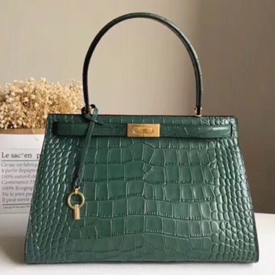 Tory Burch Lee Radziwill Satchel Leather Green Tote Bag,32.5cm - 토리버치 리 라지윌 사첼 레더 그린 토트백 TBB0046,32.5cm