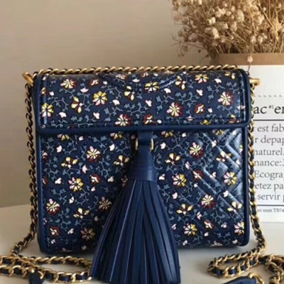 Tory Burch Leather Blue Tassel Chain Shoulder Cross Bag,17cm - 토리버치 레더 블루 태슬 체인 숄더 크로스백 TBB0079,17cm