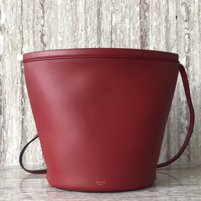 Celine Leather Cabas Sangle Bucket Shoulder Bag,32CM - 셀린느 레더 카바스 상글 버킷 숄더백 ,66301-1,32CM,레드