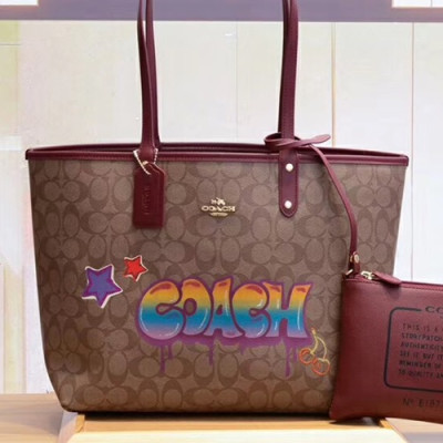 Coach Leather Riversible Tote Shoulder Shopper Bag,33cm - 코치 레더 리버서블 토트 숄더 쇼퍼백 COAB0058,33cm,브라운/와인