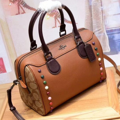 Coach Leather Boston Tote Shoulder Bag,23cm - 코치 레더 보스턴 토트 숄더백 COAB0063,23cm,브라운