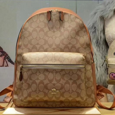 Coach Charlie in Signature Leather Canvas  Back Pack,30cm - 코치 찰리 인 시그니처 레더 캔버스 백팩, 58314,COAB0067,30cm,브라운