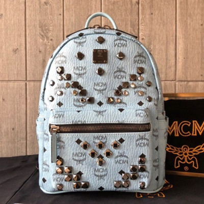 MCM Visetos Stark Leather Back Pack,21/26/34cm - 엠씨엠 비세토스 스타크 레더 남여공용 백팩 MCMB0036, 21/26/34cm,스카이블루