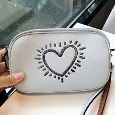 Coach Keith Haring Camera Leather Shoulder Bag,20cm - 코치 키스 해링 카메라 레더 숄더백 COAB0072,20cm,연그레이