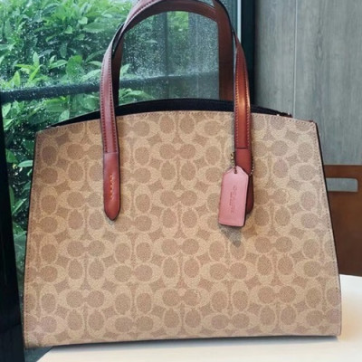 Coach Leather Charlie Carryall Tote Shoulder Bag,35.5cm - 코치 레더 찰리 캐리올 토트 숄더백 31210,COAB0103,35.5cm,브라운