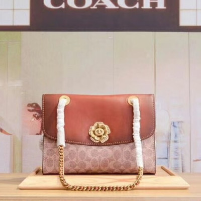 Coach Leather Chain Shoulder Bag,26cm - 코치 레더 체인 숄더백 COAB0130,26cm,브라운