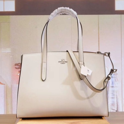 Coach Leather Tote Shoulder Bag,34cm - 코치 레더 토트 숄더백 COAB0142,34cm,화이트