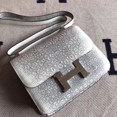 Hermes Constance Lizard Leather Shoulder Bag,24cm - 에르메스 콘스탄스 리저드 레더 여성용 숄더백 HERB0013, 24cm,실버