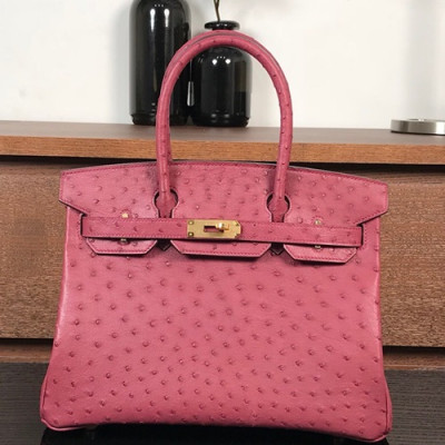 Hermes Birkin Ostrich Leather Tote Shoulder Bag ,30cm - 에르메스 버킨 오스트리치 레더 여성용 토트 숄더백 HERB0023,핑크,30cm