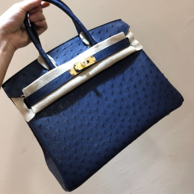 Hermes Birkin Ostrich Leather Tote Shoulder Bag ,30cm - 에르메스 버킨 오스트리치 레더 여성용 토트 숄더백 HERB0029,다크블루,30cm