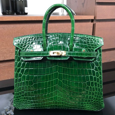 Hermes Birkin  Crocodile Leather Tote Shoulder Bag ,25cm - 에르메스 버킨 크로커다일 레더 여성용 토트 숄더백 HERB0033,25cm,그린