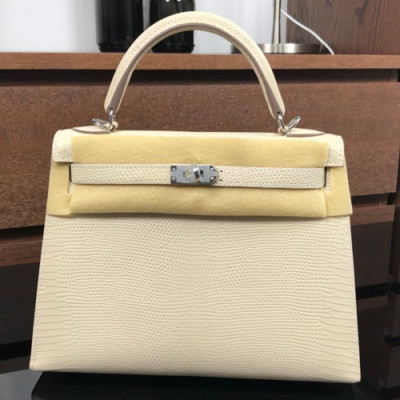 Hermes Kelly Lizard Leather Tote Shoulder Bag ,25cm - 에르메스 켈리 리저드 레더 여성용 토트 숄더백 HERB0097,25cm,베이지