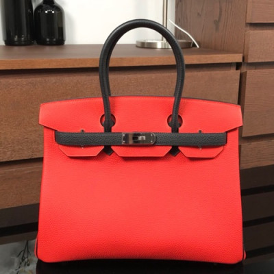 Hermes Birkin Togo Leather Tote Shoulder Bag ,30cm - 에르메스 버킨 토고 레더 여성용 토트 숄더백 HERB0116,30cm,레드오렌지