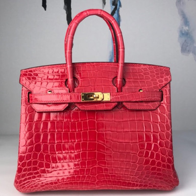 Hermes Birkin Crocodile Leather Tote Shoulder Bag ,25cm - 에르메스 버킨 크로커다일 여성용 토트 숄더백 HERB0118,25cm,레드