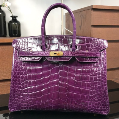 Hermes Birkin Crocodile Leather Tote Shoulder Bag ,35cm - 에르메스 버킨 크로커다일 여성용 토트 숄더백 HERB0122,35cm,퍼플