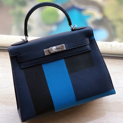 Hermes Kelly Leather Tote Shoulder Bag ,28cm - 에르메스 켈리 레더 여성용 토트 숄더백 HERB0130,28cm,네이비+블루