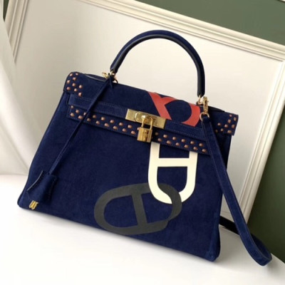 Hermes 2019  Kelly Suede Tote Shoulder Bag ,32cm - 에르메스 2019 켈리 스웨이드 여성용 토트 숄더백 HERB0171,32cm,네이비