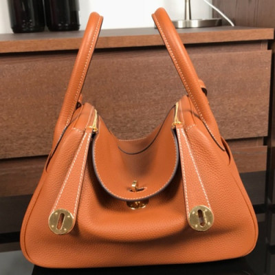 Hermes Lindy Togo Leather Tote Shoulder Bag ,26cm - 에르메스 린디 토고 레더 여성용 토트 숄더백 HERB0257,26cm,브라운