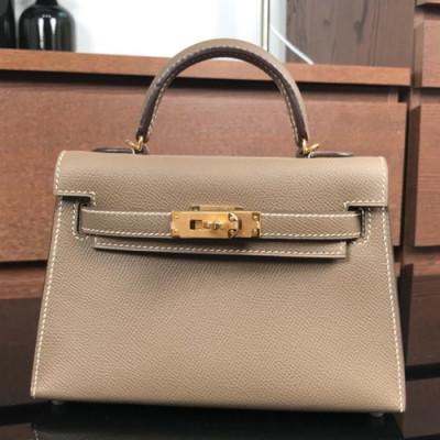 Hermes Mini Kelly 2 Epsom Leather Tote Shoulder Bag , - 에르메스 미니 켈리 2 엡송 레더 여성용 토트 숄더백 HERB0284,베이지그레이(금장)