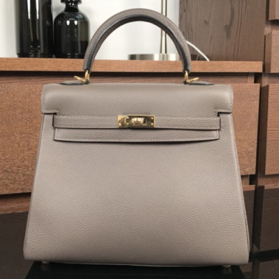 Hermes Kelly Togo Leather Tote Shoulder Bag ,25cm - 에르메스 켈리 토고 레더 여성용 토트 숄더백 HERB0318,25cm,그레이