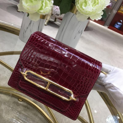 Hermes Roulis Crocodile Leather Shoulder Bag ,19cm - 에르메스 룰리스 크로커다일 레더 여성용 숄더백 HERB0344,19cm,와인