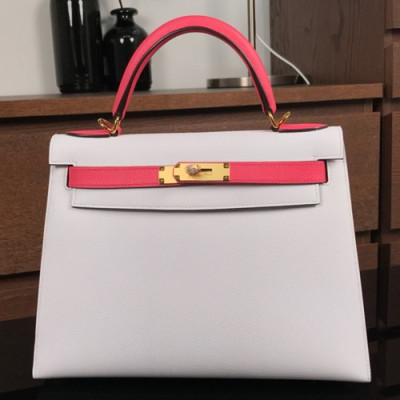 Hermes Kelly Epsom Leather Tote Shoulder Bag ,28cm - 에르메스 켈리 엡송 레더 여성용 토트 숄더백 HERB0357,28cm,화이트+핑크