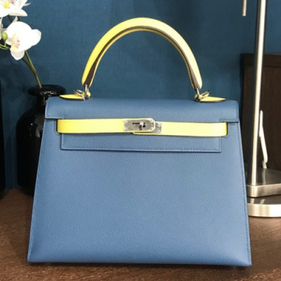 Hermes Kelly Epsom Leather Tote Shoulder Bag ,28cm - 에르메스 켈리 엡송 레더 여성용 토트 숄더백 HERB0360,28cm,블루+옐로우