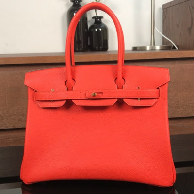 Hermes Birkin Togo Leather Tote Shoulder Bag ,30cm - 에르메스 버킨 토고 레더 여성용 토트 숄더백 HERB0369,30cm,레드오렌지