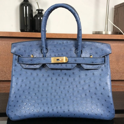 Hermes Birkin Ostrich Leather Tote Shoulder Bag ,30cm - 에르메스 버킨 오스트리치 레더 여성용 토트 숄더백 HERB0387,블루,30cm