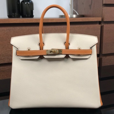 Hermes Birkin Epsom Leather Tote Shoulder Bag ,25cm - 에르메스 버킨 엡송 레더 여성용 토트 숄더백 HERB0413,25cm,크림+브라운