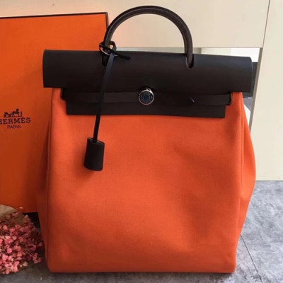 Hermes Herbag-A DOS Canvas Back Pack ,35cm - 에르메스 허백-A DOS 캔버스 남여공용 백팩 HERB0479,35cm,오렌지