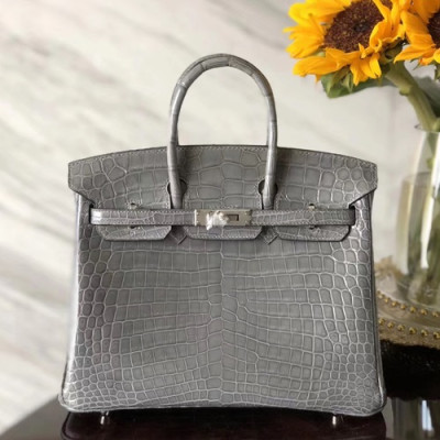 Hermes Birkin  Crocodile Leather Tote Shoulder Bag ,25cm - 에르메스 버킨 크로커다일 레더 여성용 토트 숄더백 HERB0533,25cm,그레이