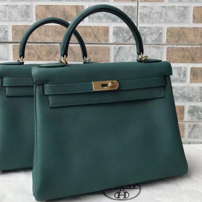 Hermes Kelly Togo Leather Tote Shoulder Bag ,28cm - 에르메스 켈리 토고 레더 여성용 토트 숄더백 HERB0548,28cm,그린