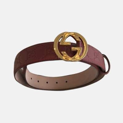 Gucci 2019 Ladies GG Logo Leather Belt - 구찌 신상 여성 GG 로고 레더 벨트 Guc0609x.Size(3.5cm).버건디금장