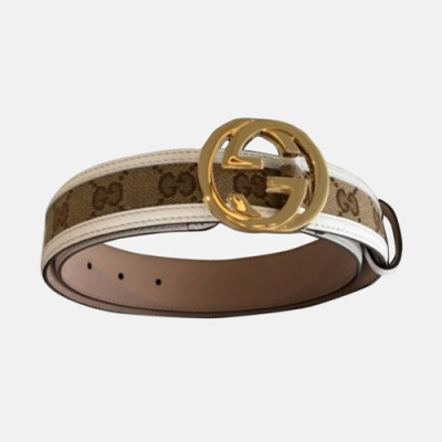 Gucci 2019 Ladies GG Logo Leather Belt - 구찌 신상 여성 GG 로고 레더 벨트 Guc0610x.Size(3.5cm).화이트금장